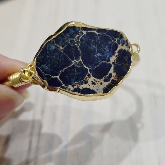 Imperial Ocean Jasper Wire Wrap Cuff w/ 14Kt Gold Over Copper – Hand Crafted - Picture 4 of 9